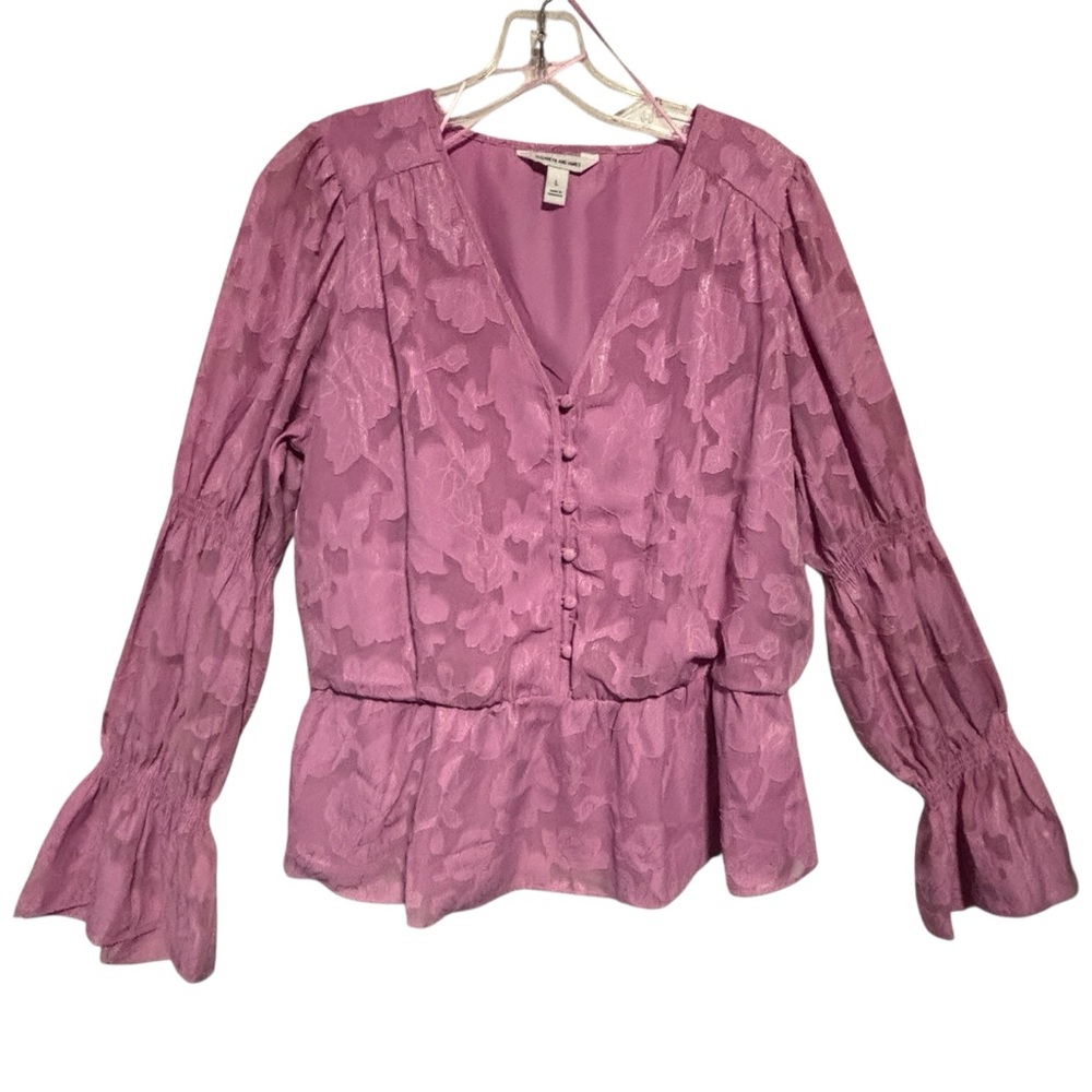 ELIZABETH AND JAMES Burn out Fairycore pink /Lilac peplum long flared Sleeve LG